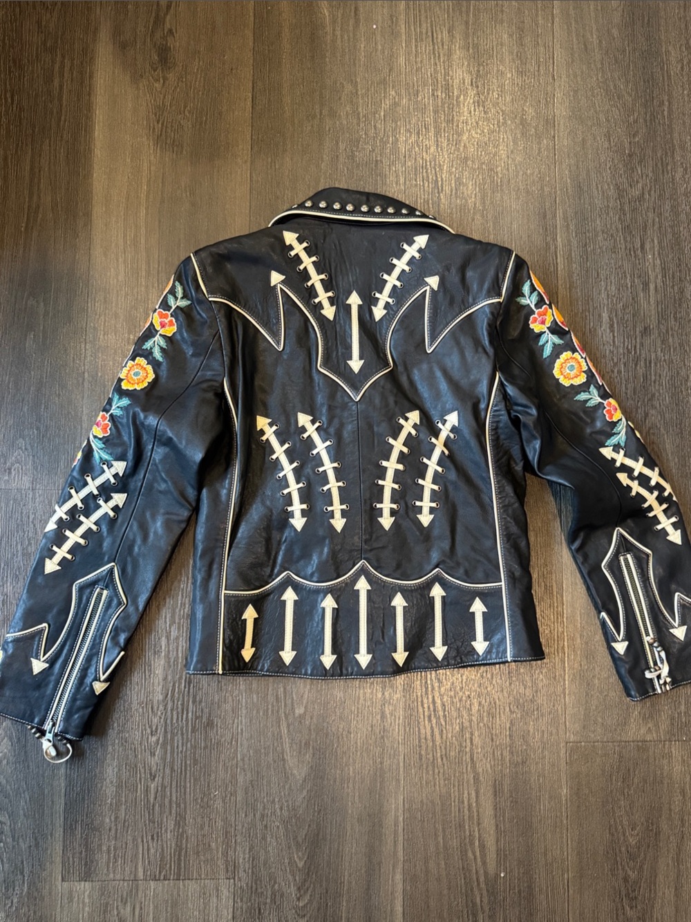Double D Ranch Black Leather Studded Floral Moto Jacket - Picture 2 of 2